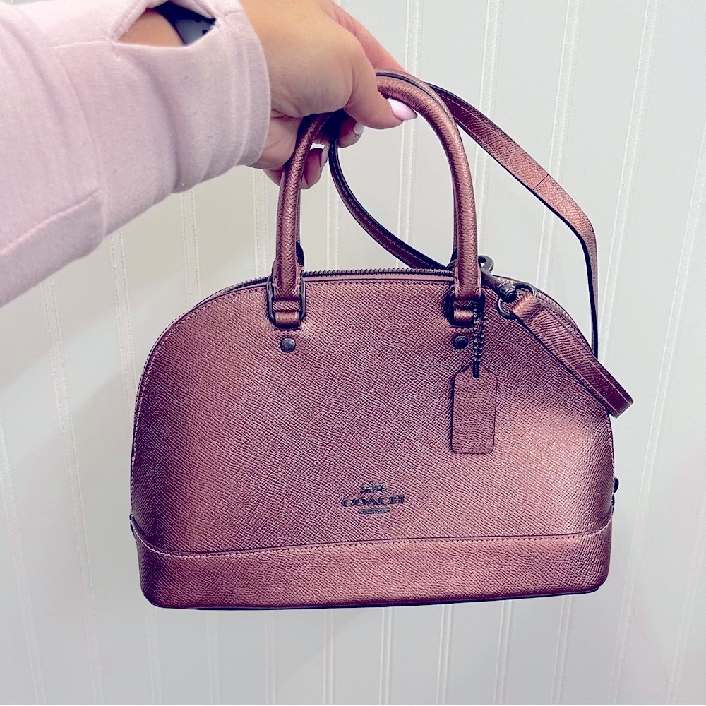 Coach Mini Sierra Satchel Crossbody Bag Metallic Dusty Blush Pink